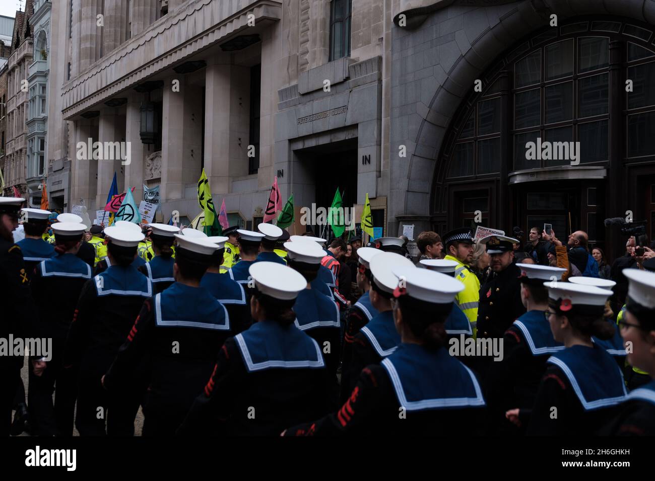 Just as COP26 ends a majority of XR and Insulate Britain return back to London to disrupt the Lord Mayor Show with their own little parade into the di Stock Photo