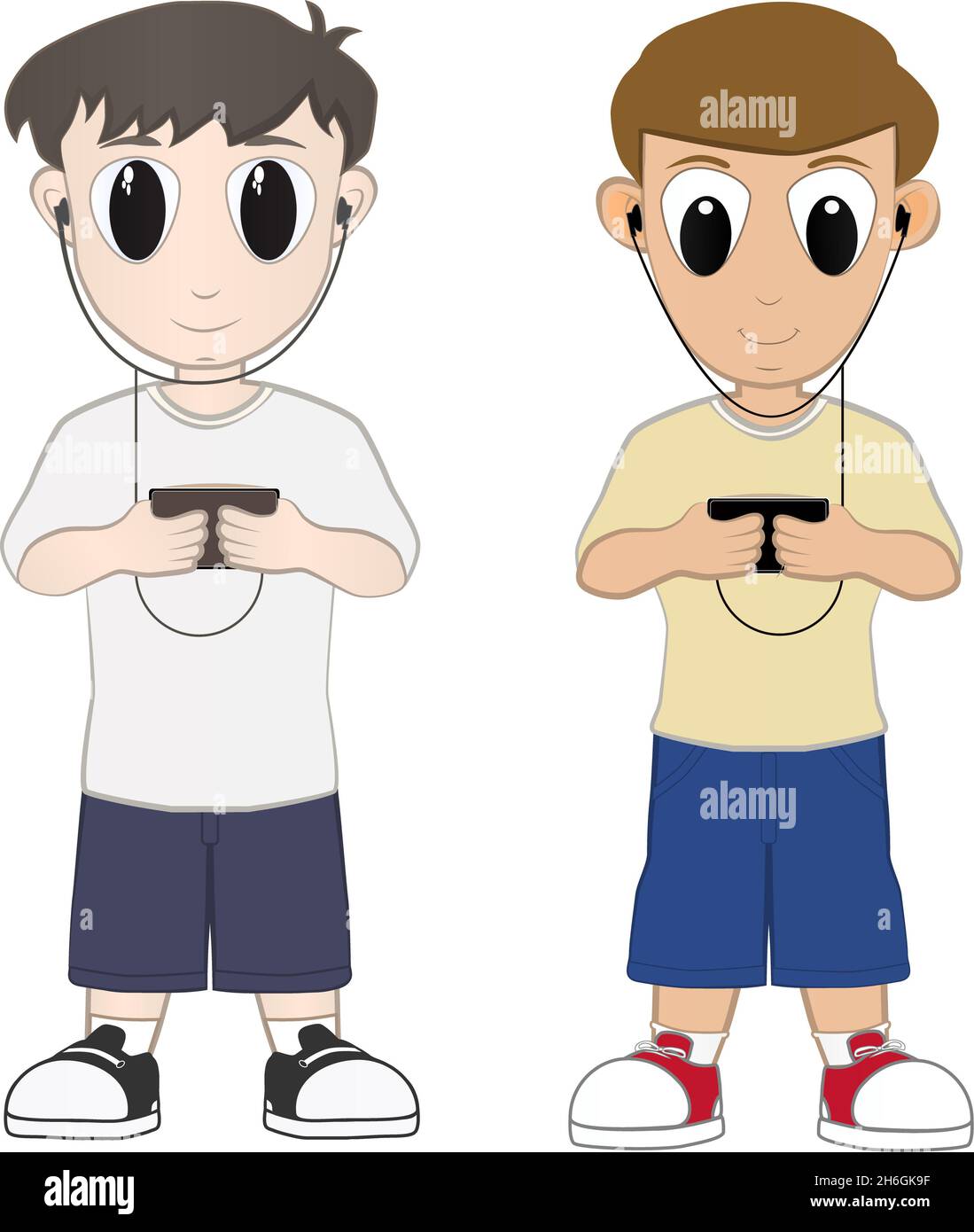 Cartoons of the boys and their gadgets Stock Photo