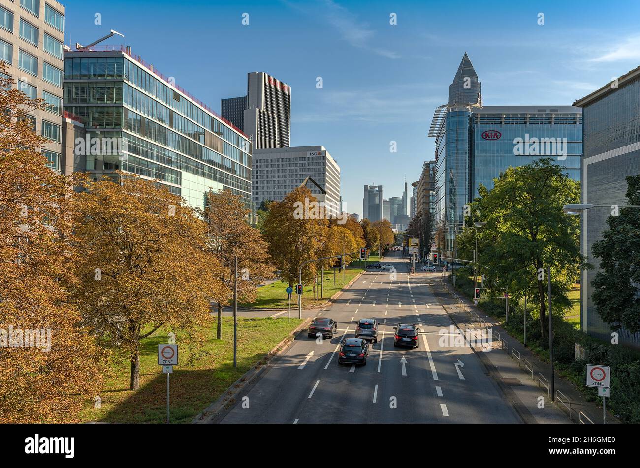 city traffic on theodor heuss allee in frankfurt Stock Photo