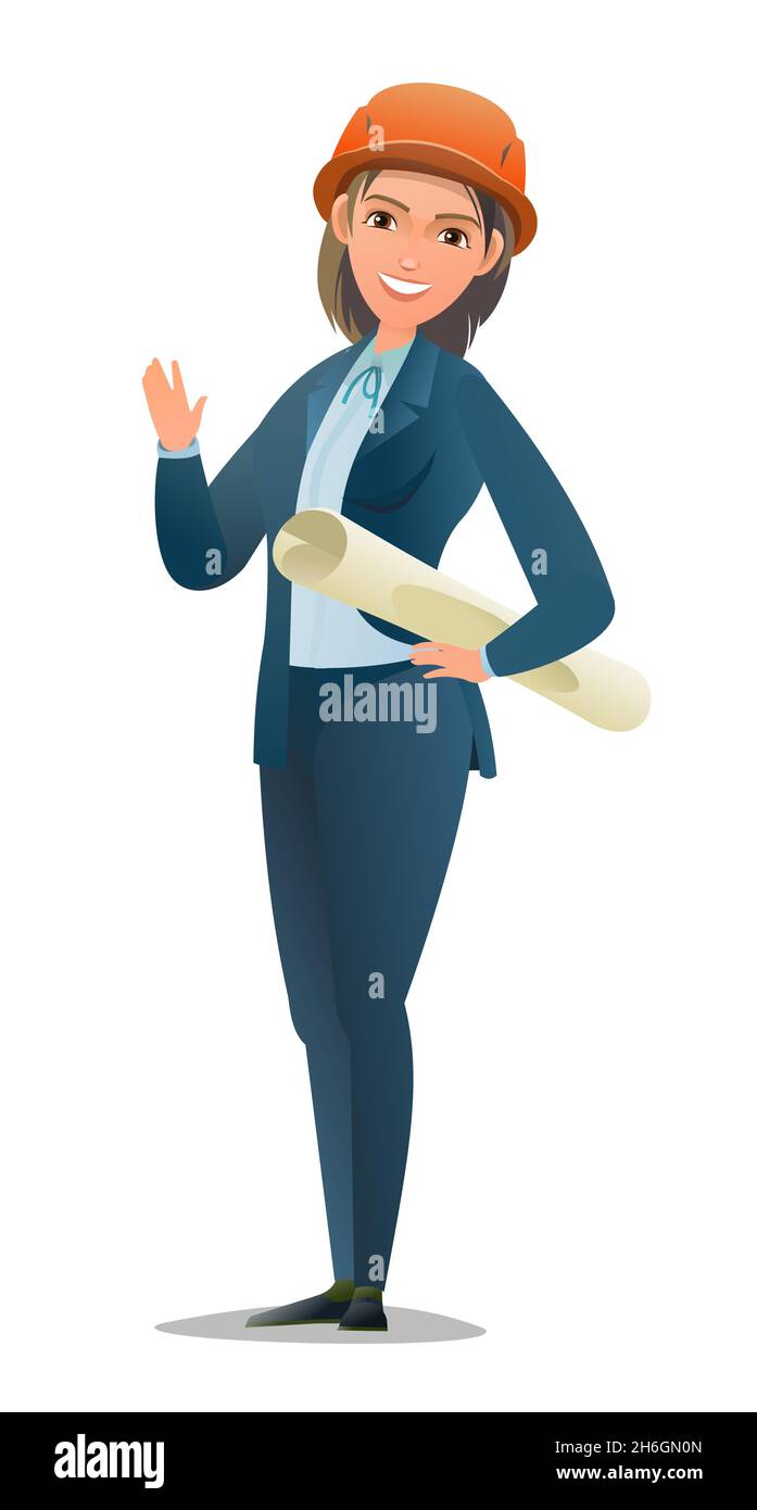 Woman engineer in suit and protective helmet. Office girl at construction site. Cheerful person. Standing pose. Single Character cartoon comic style Stock Vector Image & Art - Alamy Woman engineer in suit and protective helmet. Office girl at construction site. Cheerful person. Standing pose. Single Character cartoon comic style Stock Vector Image & Art - Alamy