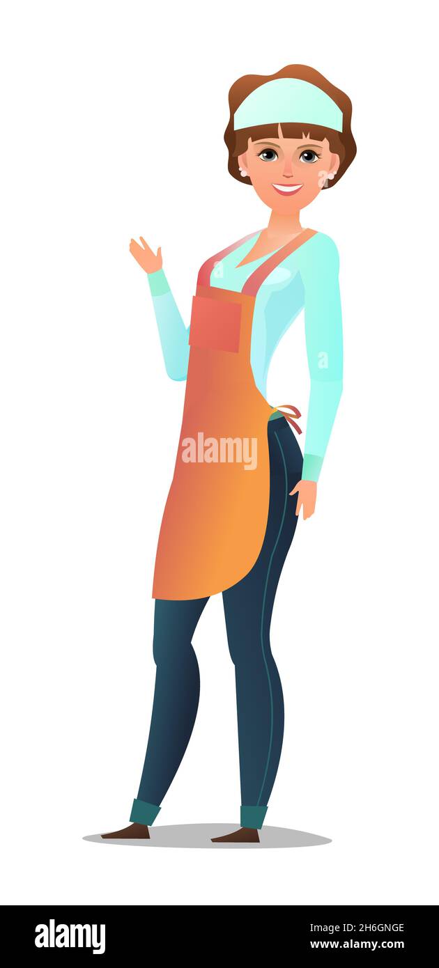Female Cook In Overalls Girl From Kitchen In An Apron Cheerful Person Standing Pose Cartoon Comic Style Flat Design Single Character Stock Vector Image Art Alamy