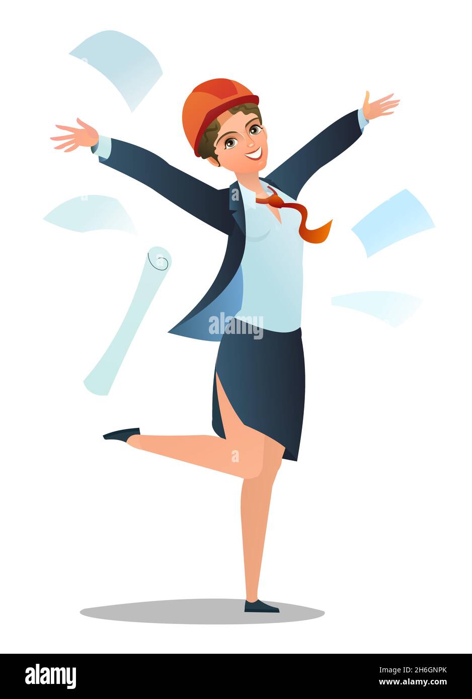 Woman Engineer In Suit And Protective Helmet Office Girl At Construction Site Cheerful Person Standing Pose Single Character Cartoon Comic Style Stock Vector Image Art Alamy