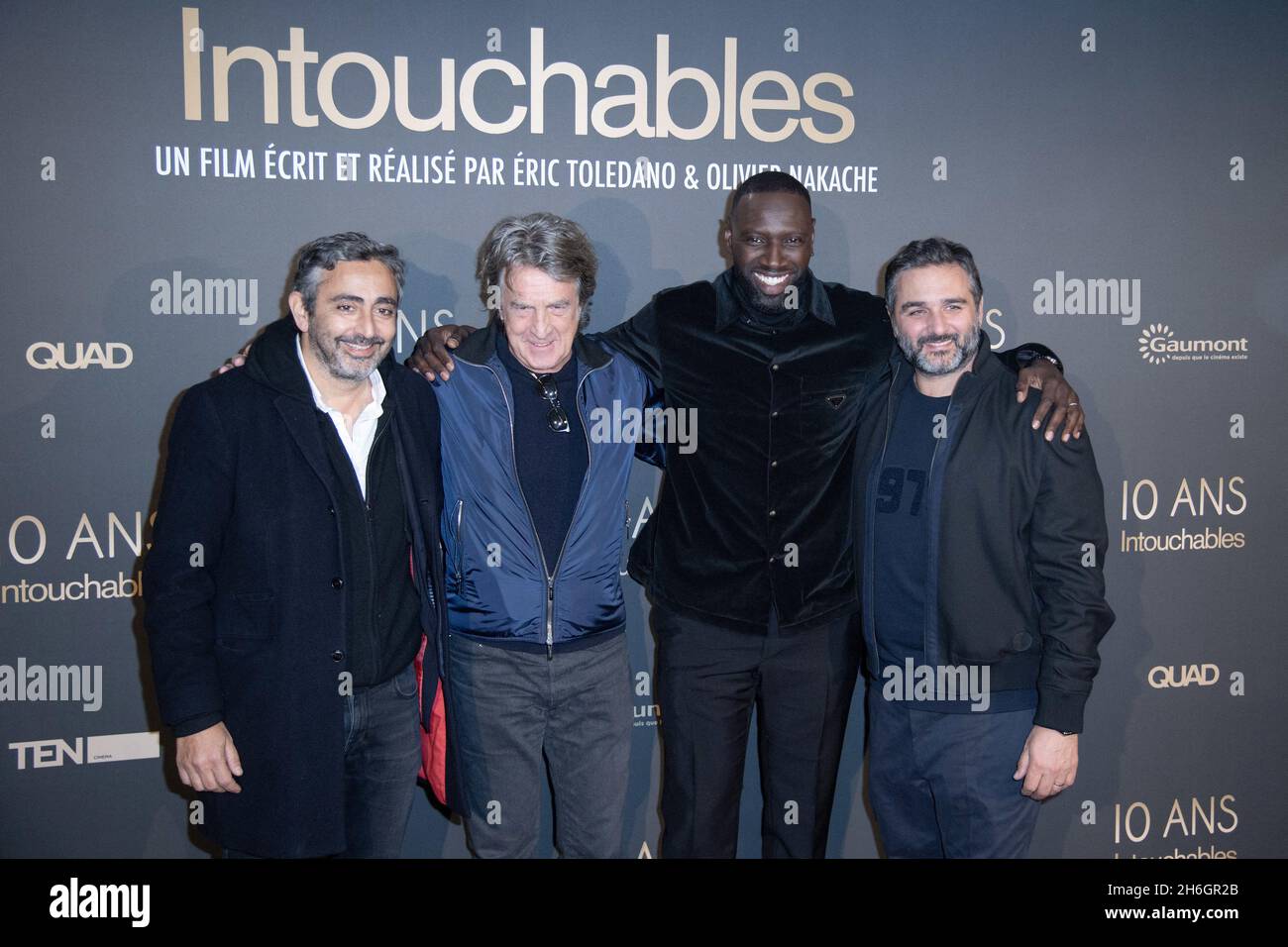 Eric Toledano, Francois Cluzet, Omar Sy and Olivier Nakache attending the 10th Anniversary of the Film Intouchables at the UGC Normandie cinema in Paris, France on November 15, 2021. Photo by Aurore Marechal/ABACAPRESS.COM Stock Photo