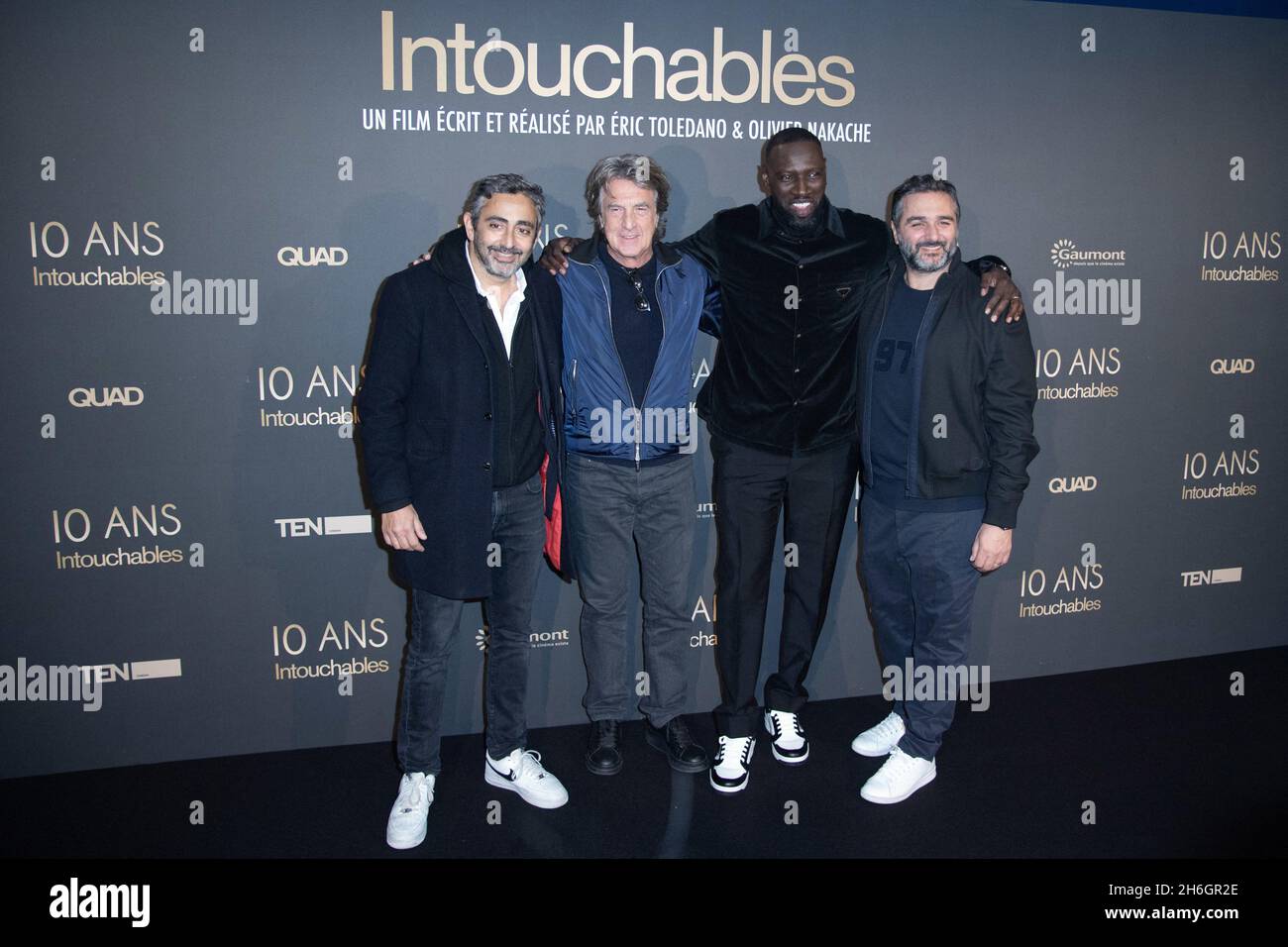 Eric Toledano, Francois Cluzet, Omar Sy and Olivier Nakache attending the 10th Anniversary of the Film Intouchables at the UGC Normandie cinema in Paris, France on November 15, 2021. Photo by Aurore Marechal/ABACAPRESS.COM Stock Photo