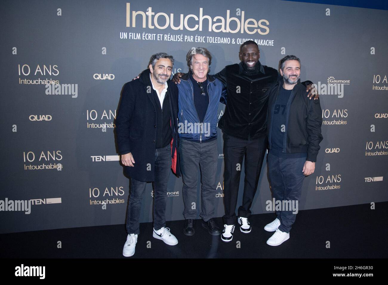 Eric Toledano, Francois Cluzet, Omar Sy and Olivier Nakache attending the 10th Anniversary of the Film Intouchables at the UGC Normandie cinema in Paris, France on November 15, 2021. Photo by Aurore Marechal/ABACAPRESS.COM Stock Photo