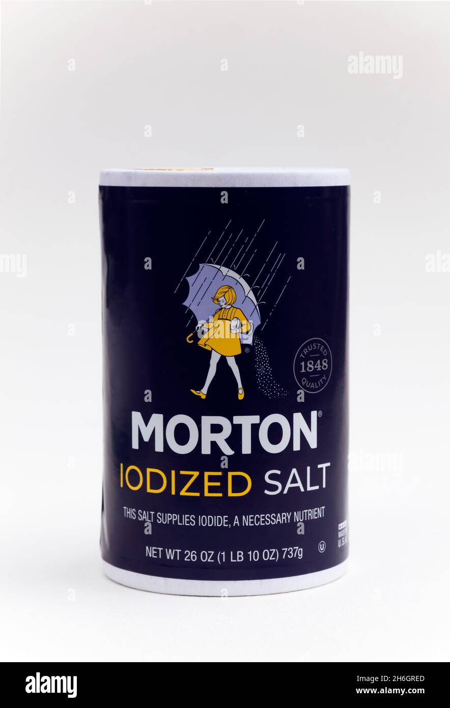 Morton Iodized Salt container. Stock Photo