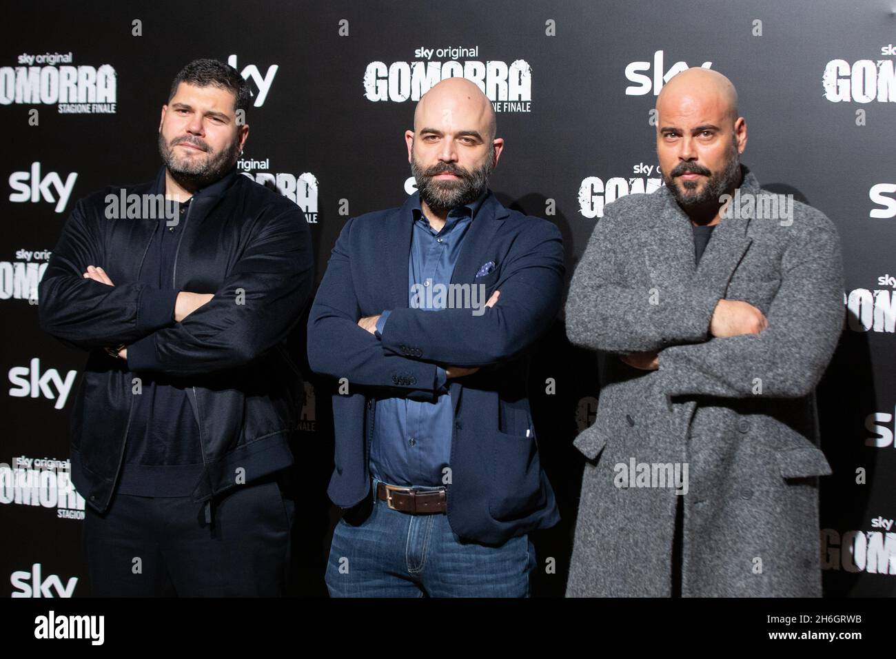 November 15, 2021, Rome, Italy: Marco D'Amore, Roberto Saviano and Salvatore Esposito attend the photocall at Brancaccio Theater in Rome of Sky Original series ''Gomorra - La Serie' (Credit Image: © Matteo Nardone/Pacific Press via ZUMA Press Wire) Stock Photo