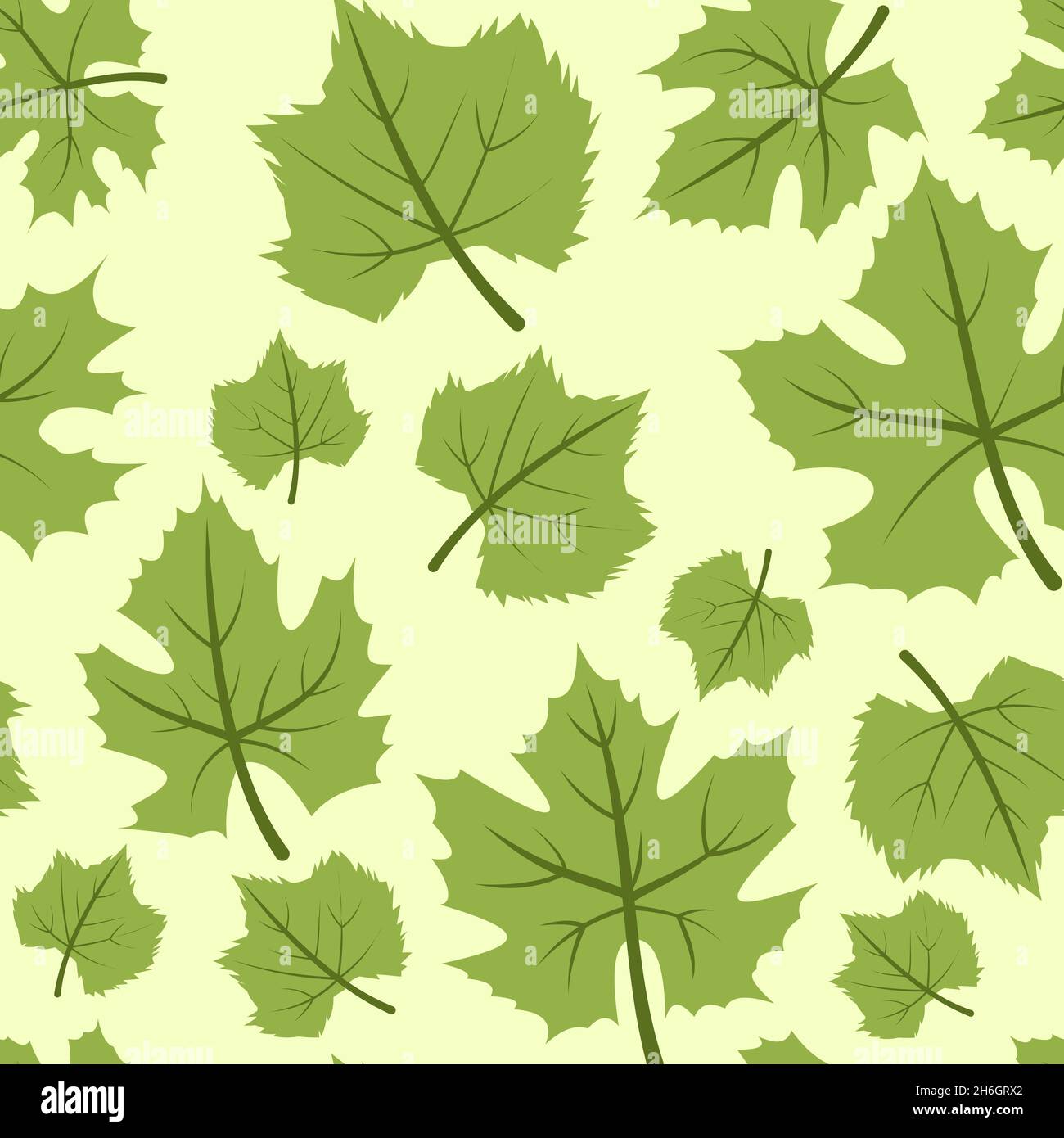 Green Foliage. Seamless pattern with maple leaves. background. Vegetable illustration. Vector. Stock Vector