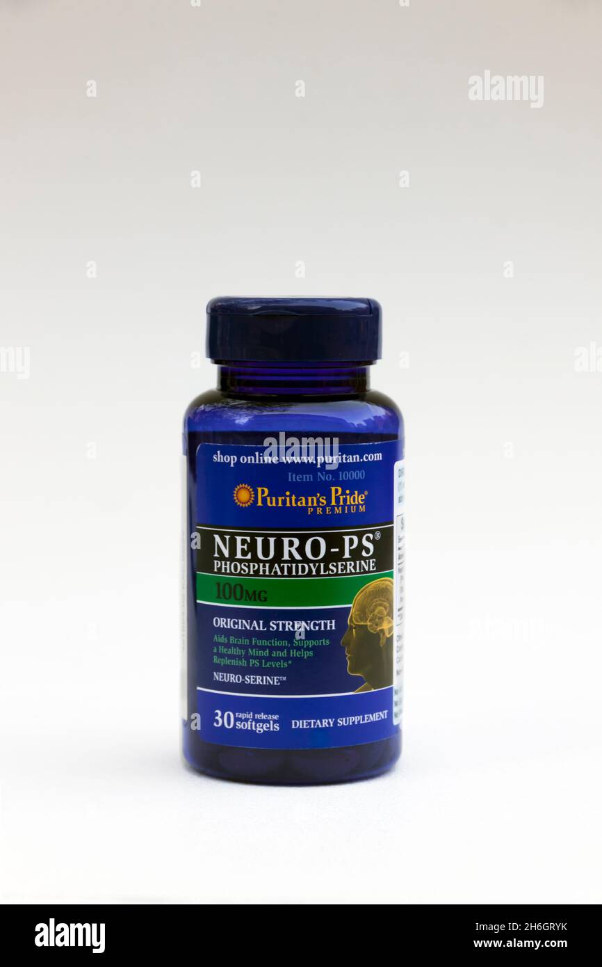 Neuro-PS Phosphatidylserine bottle of soft gels that aids brain function & a healthy mind. Stock Photo