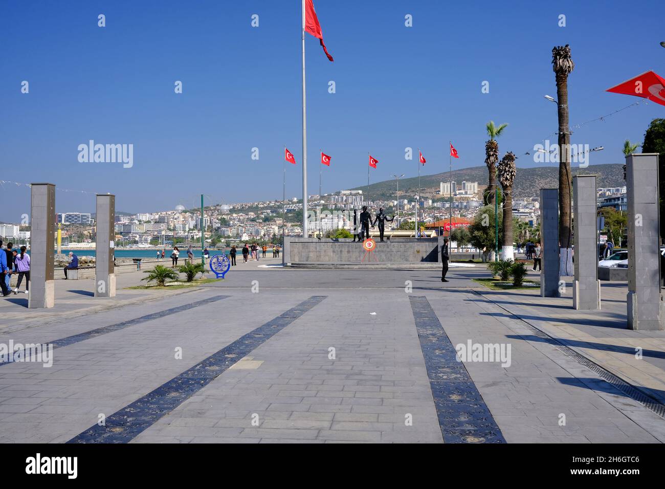 Statues of Ataturk and a young man and woman in Kusadasi, Turkey. The  statues symbolize peace and hope for the future Stock Photo