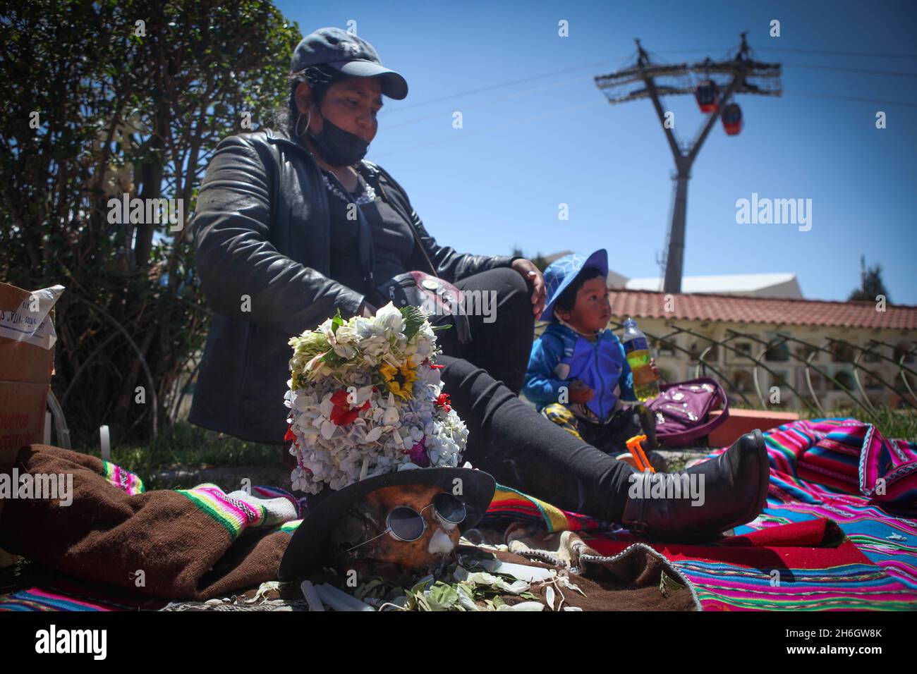 La Paz, Bolivia. November 8, 2021. Ñatitas (Human Skull) Every November 8, an ancestral and pre-Hispanic ritual is celebrated in Bolivia in honor of t Stock Photo