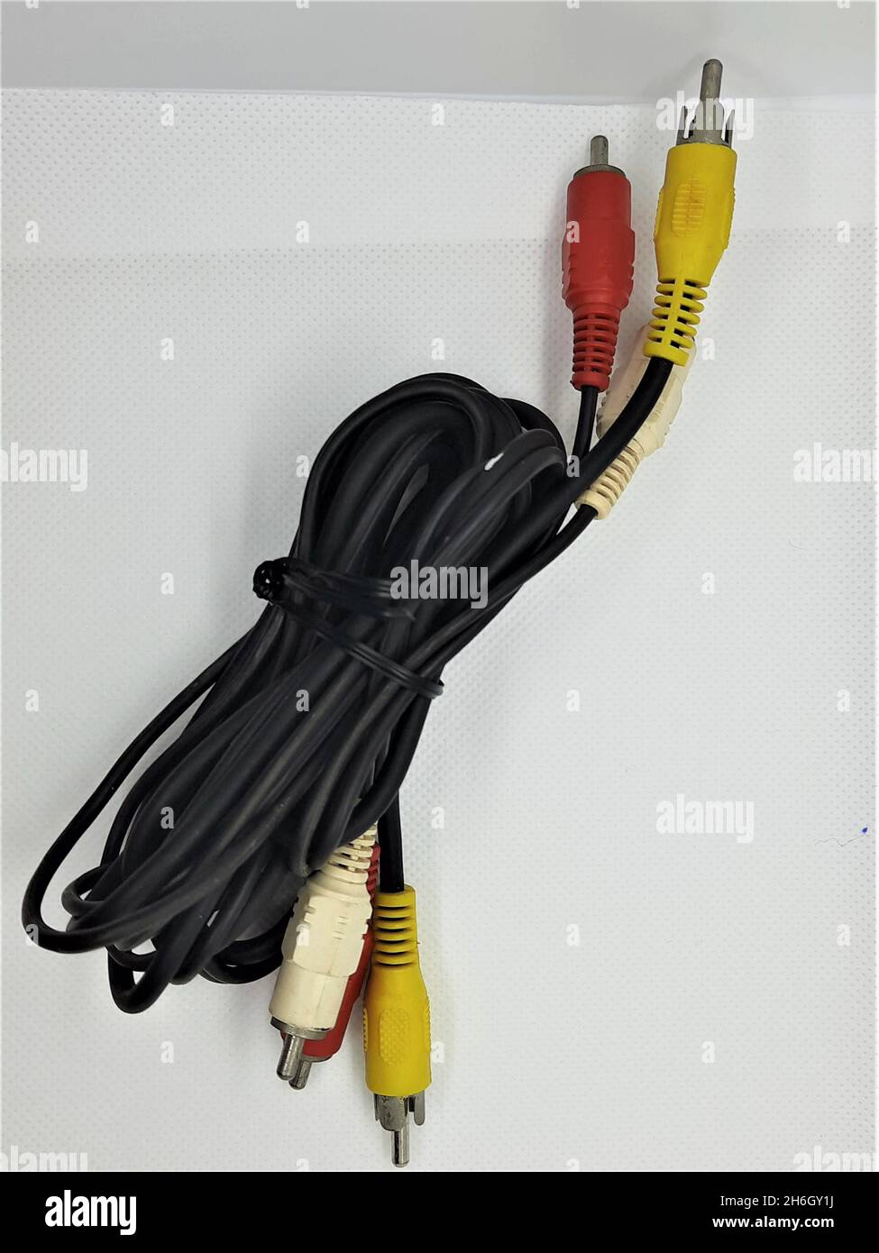 audio video RCA cable for video and audio data transmission Stock Photo