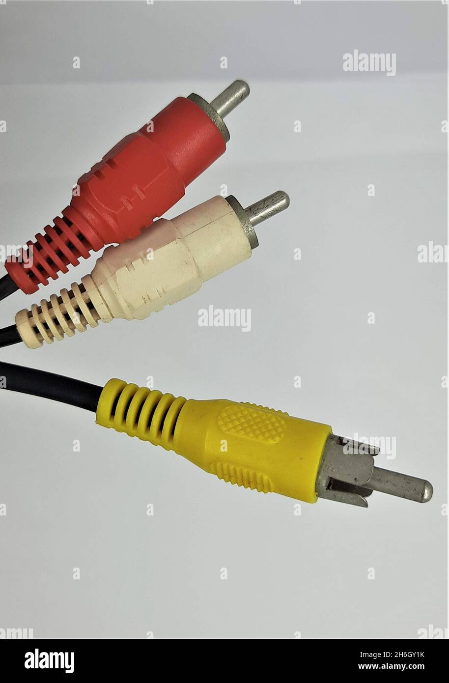 audio video RCA cable for video and audio data transmission Stock Photo