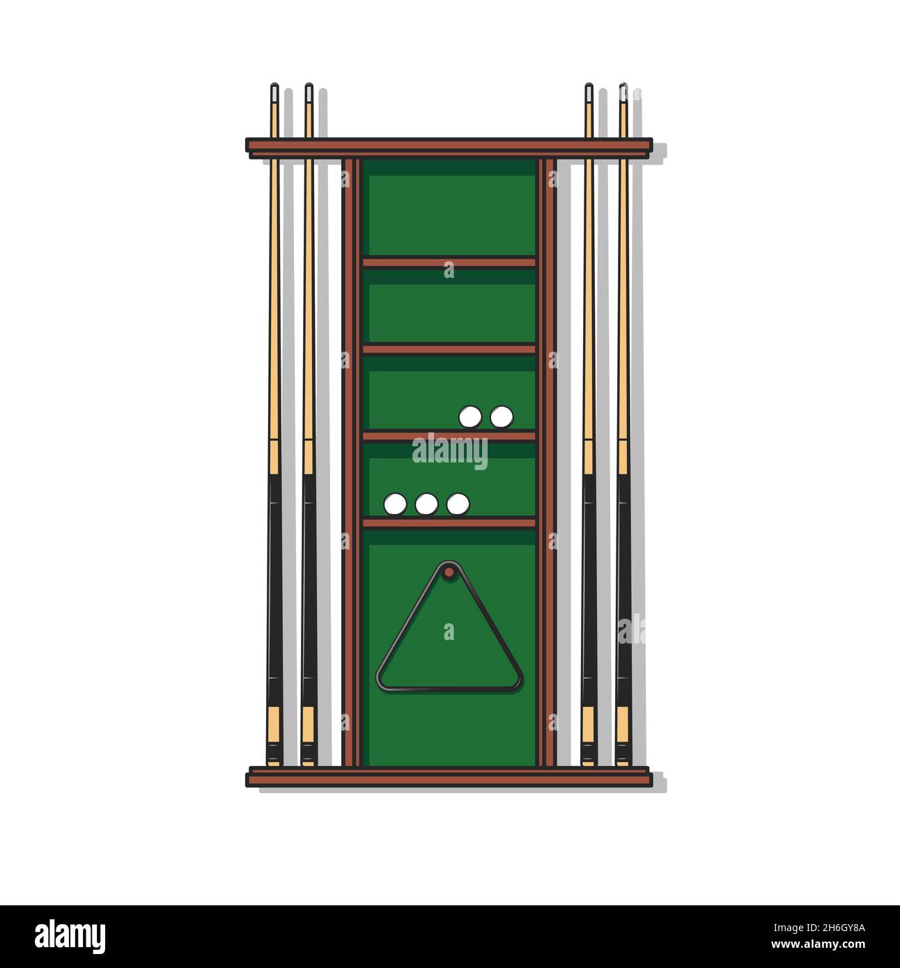 Pool billiards cue rack with balls and triangle. Pool, billiard or ...