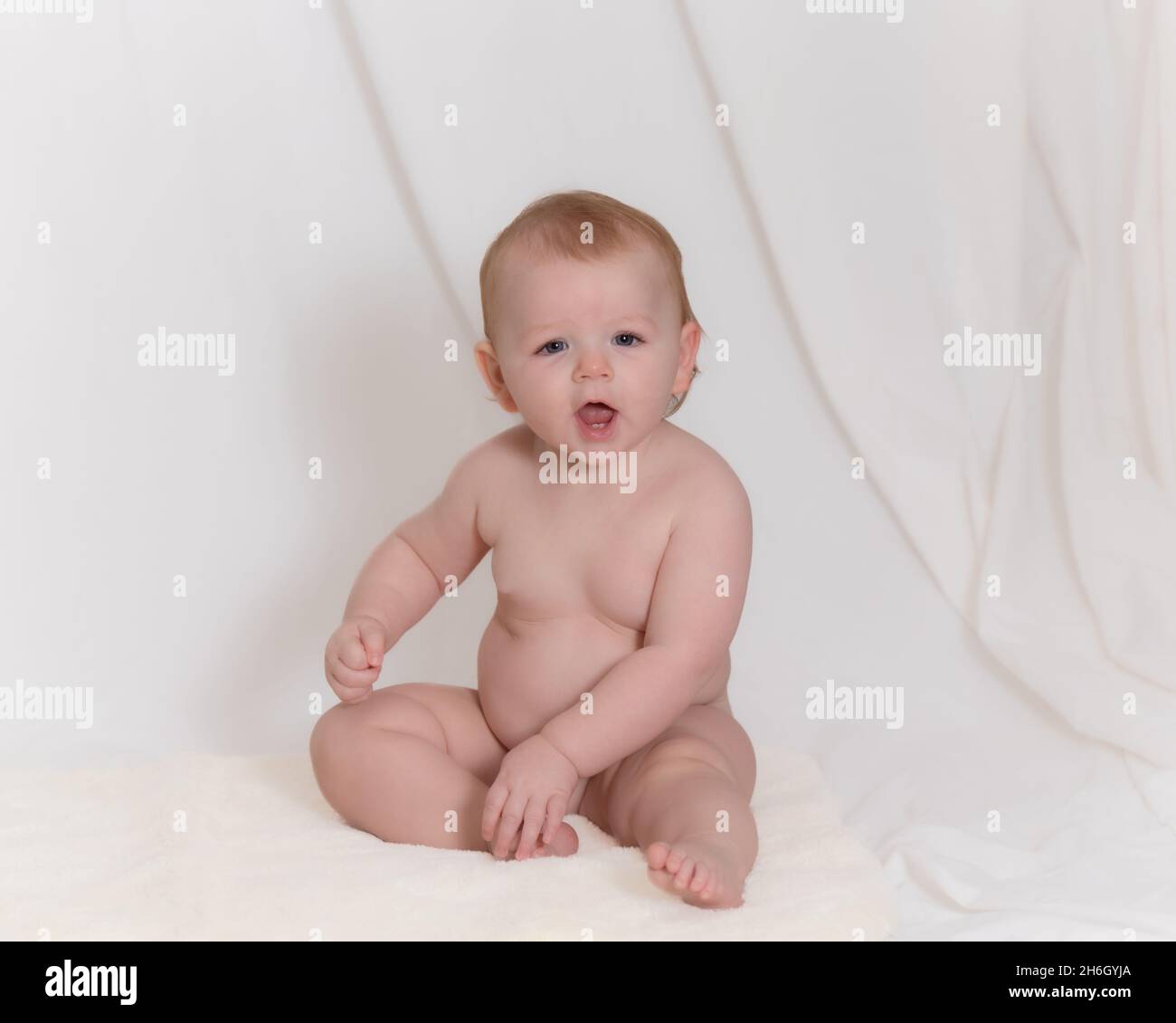 One year old baby without clothes Stock Photo