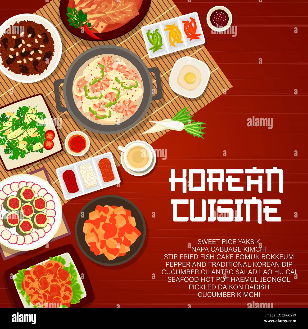 Korean food, Korea cuisine and Asian dishes meals, vector menu cover ...