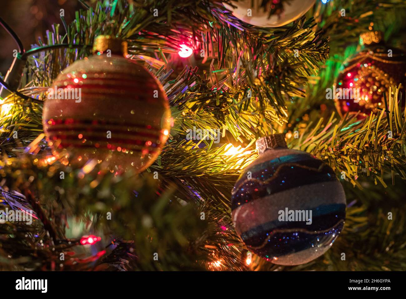 christmas celebration, tree, balls and lights Stock Photo - Alamy