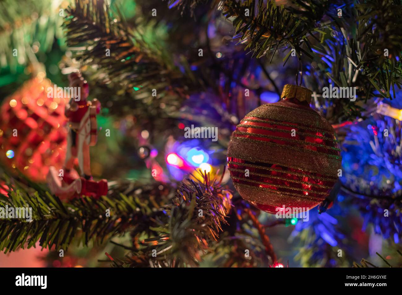 christmas celebration, tree, balls and lights Stock Photo - Alamy