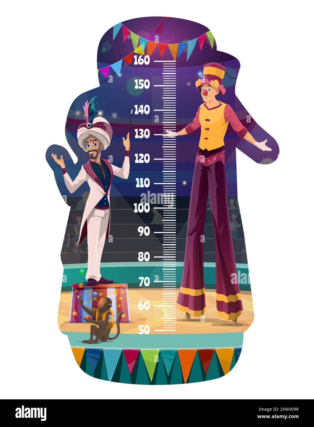 Kids height chart, growth measure meter circus performers. Shapito