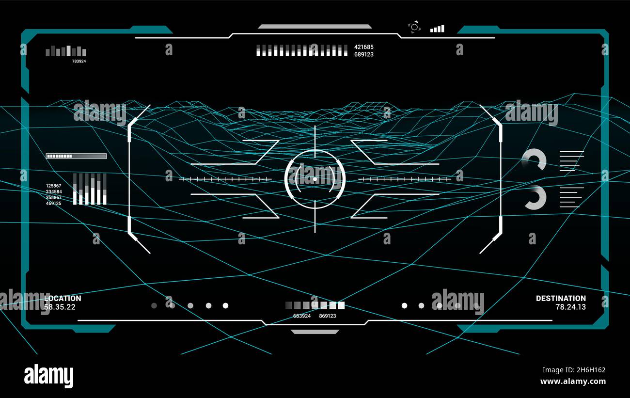 HUD futuristic monitor screen interface, target aim control ui or gui ...