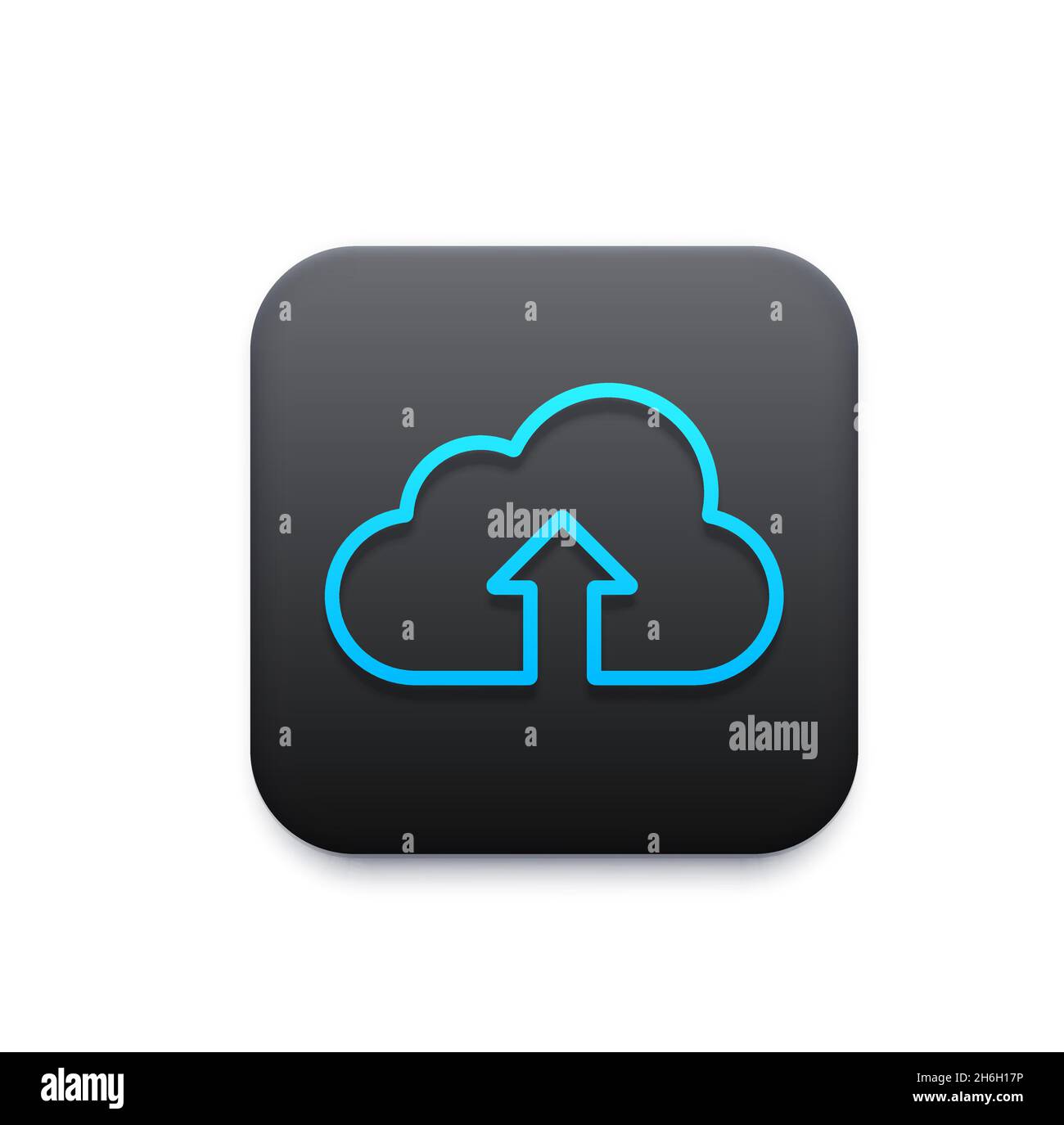 Cloud storage vector icon of data upload, digital technology. Mobile and web app isolated square button with blue 3d cloud and arrow, cloud computing Stock Vector
