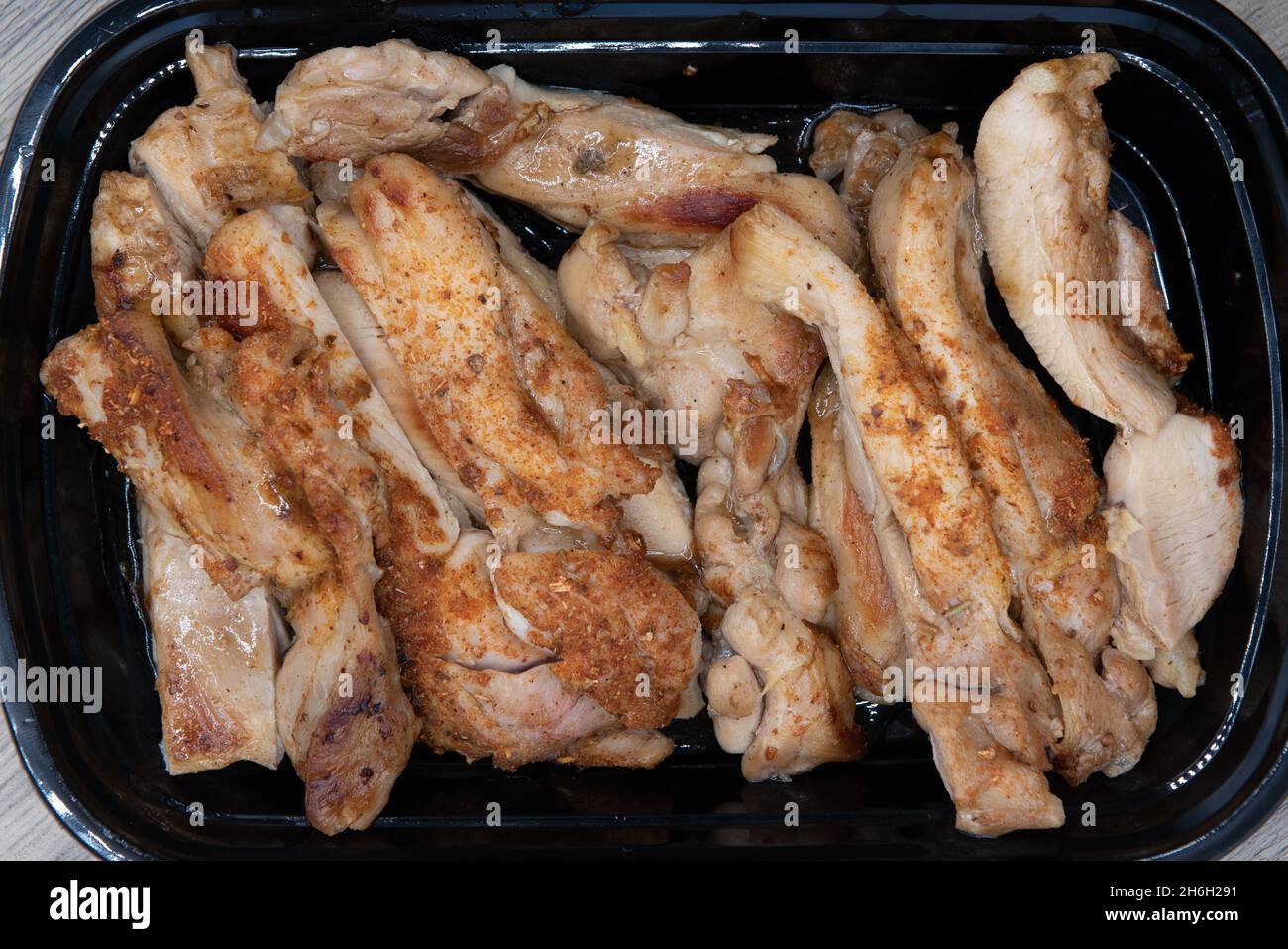Overhead view of large side order appetizer of teriyaki chicken for that Chinese food craving. Stock Photo