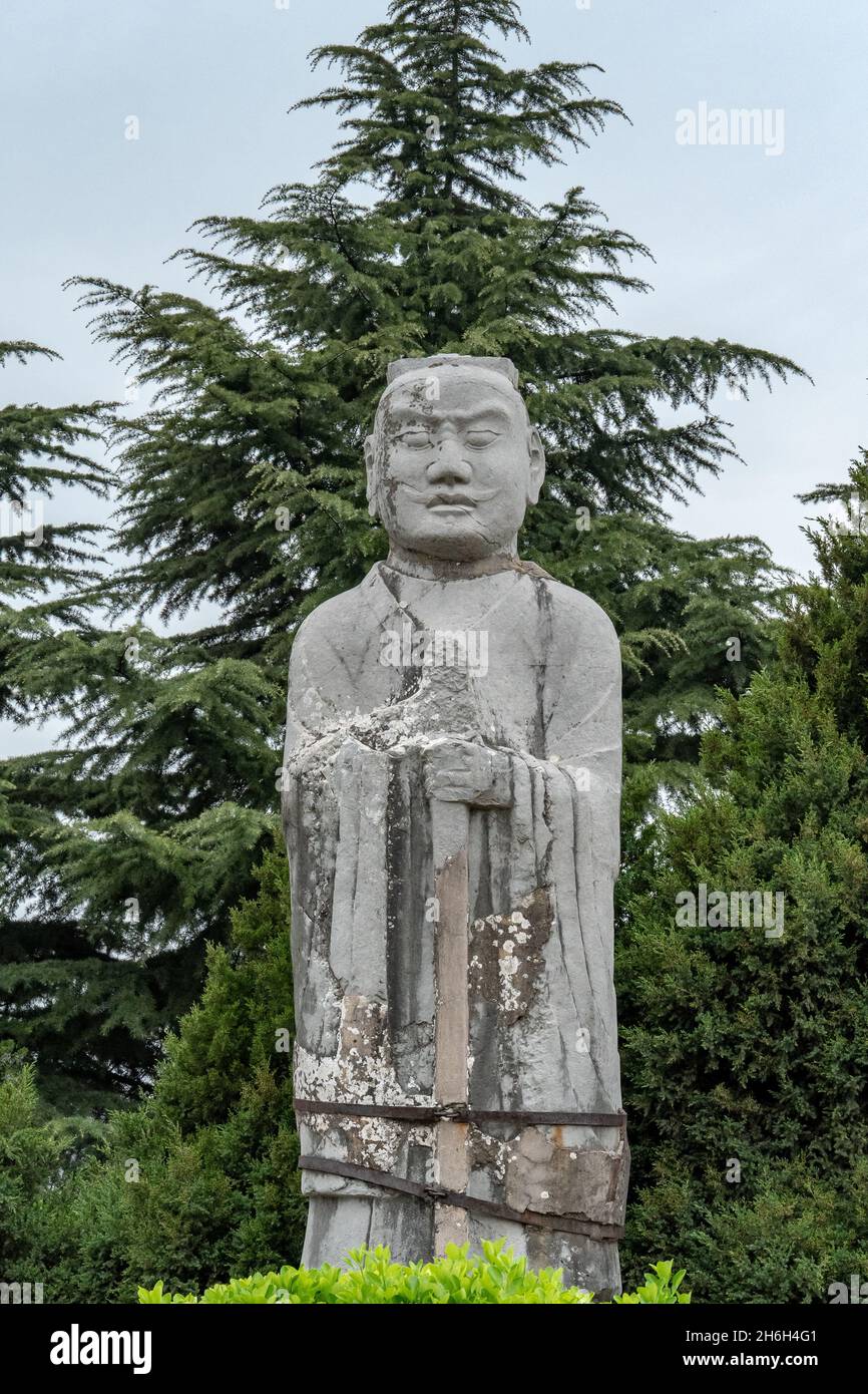Stone Carved Guardian statue along Spirit Way in Qianling Mausoleum in Shaanxi Province, China Stock Photo