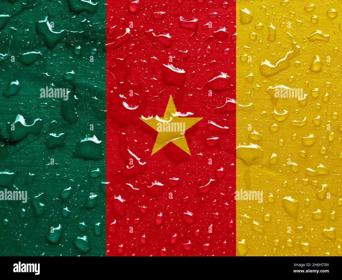 flag of Cameroon with rain drops Stock Photo