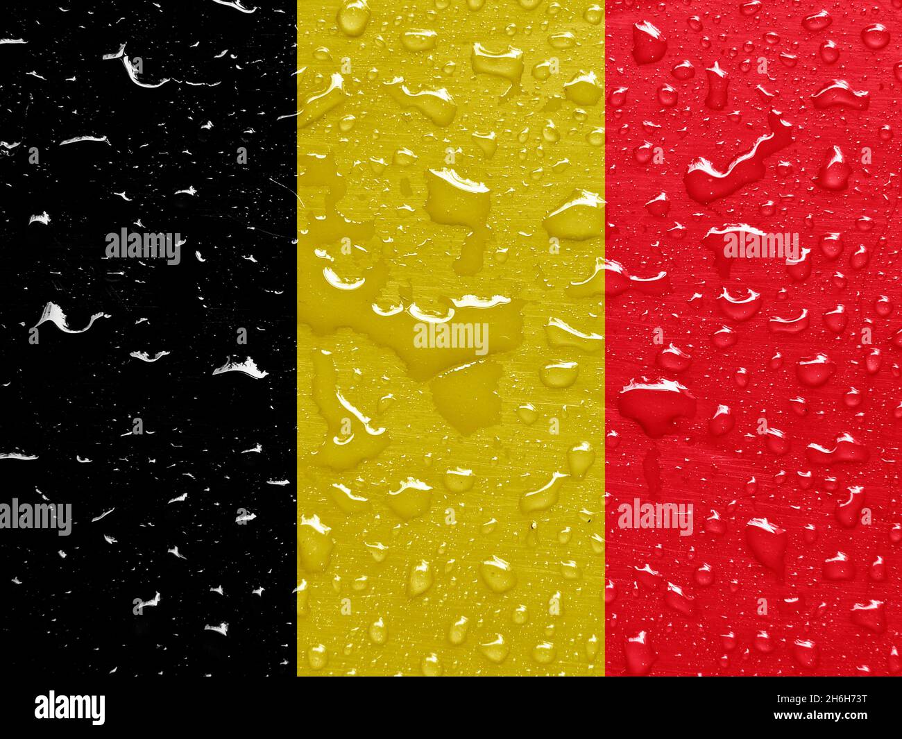 flag of Belgium with rain drops Stock Photo