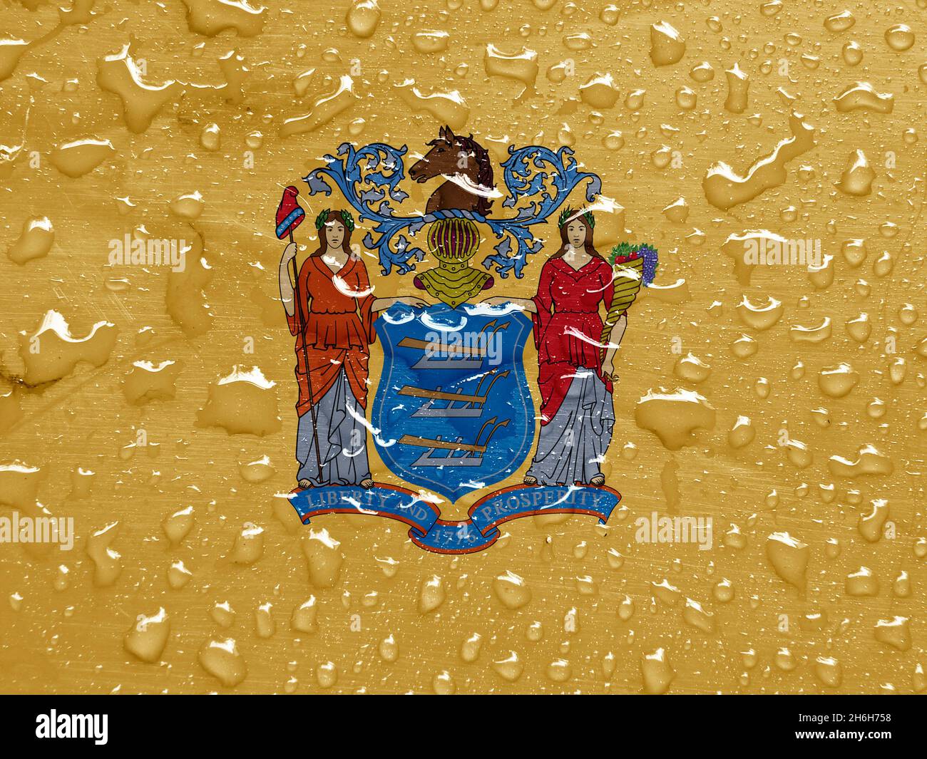 flag of New Jersey, USA with rain drops Stock Photo