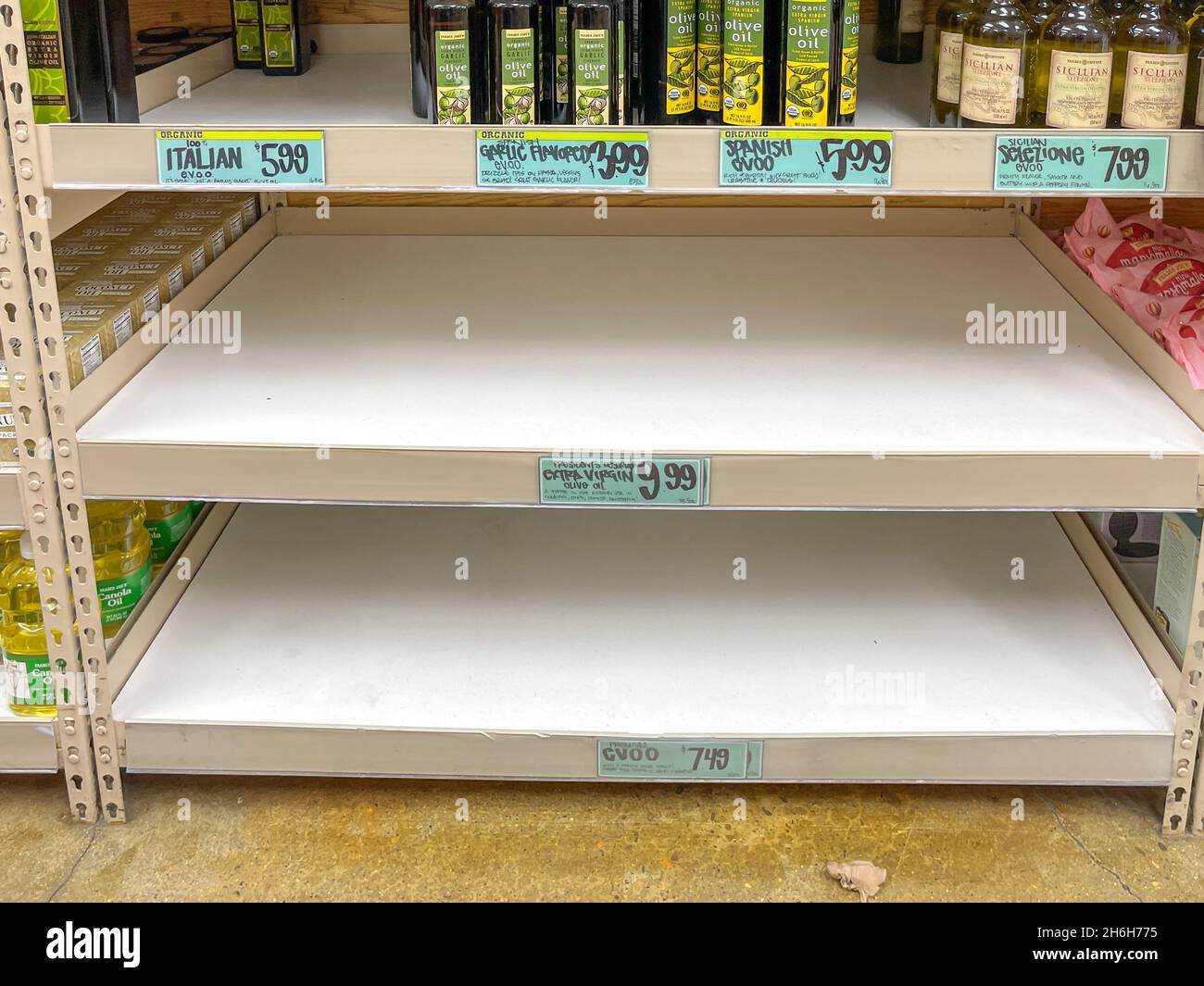 Empty shelves at Trader Joe's due to supply chain problems Stock Photo