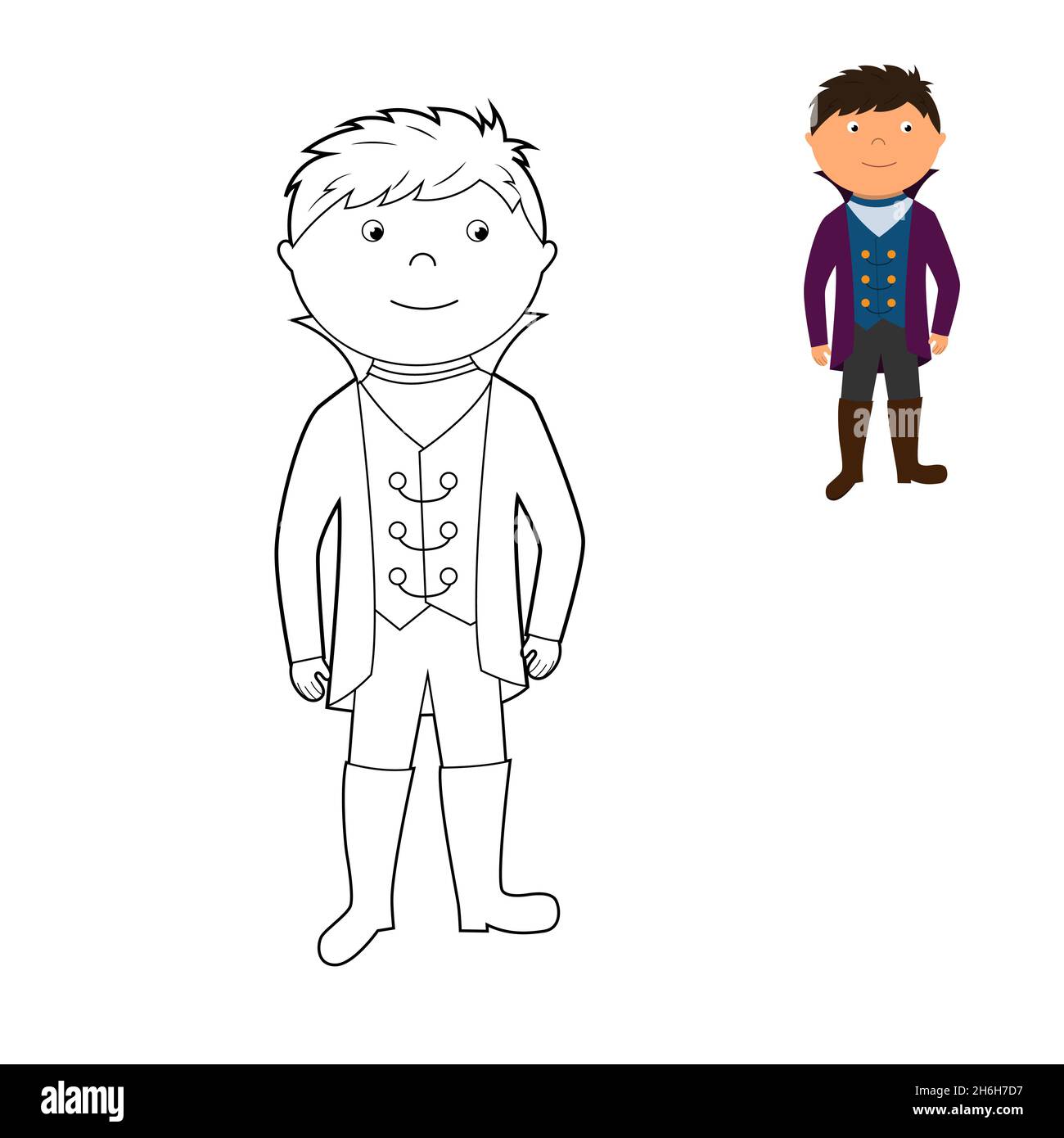 coloring book, cute prince, boy in fancy dress. vector illustration  isolated on a white background Stock Vector Image & Art - Alamy