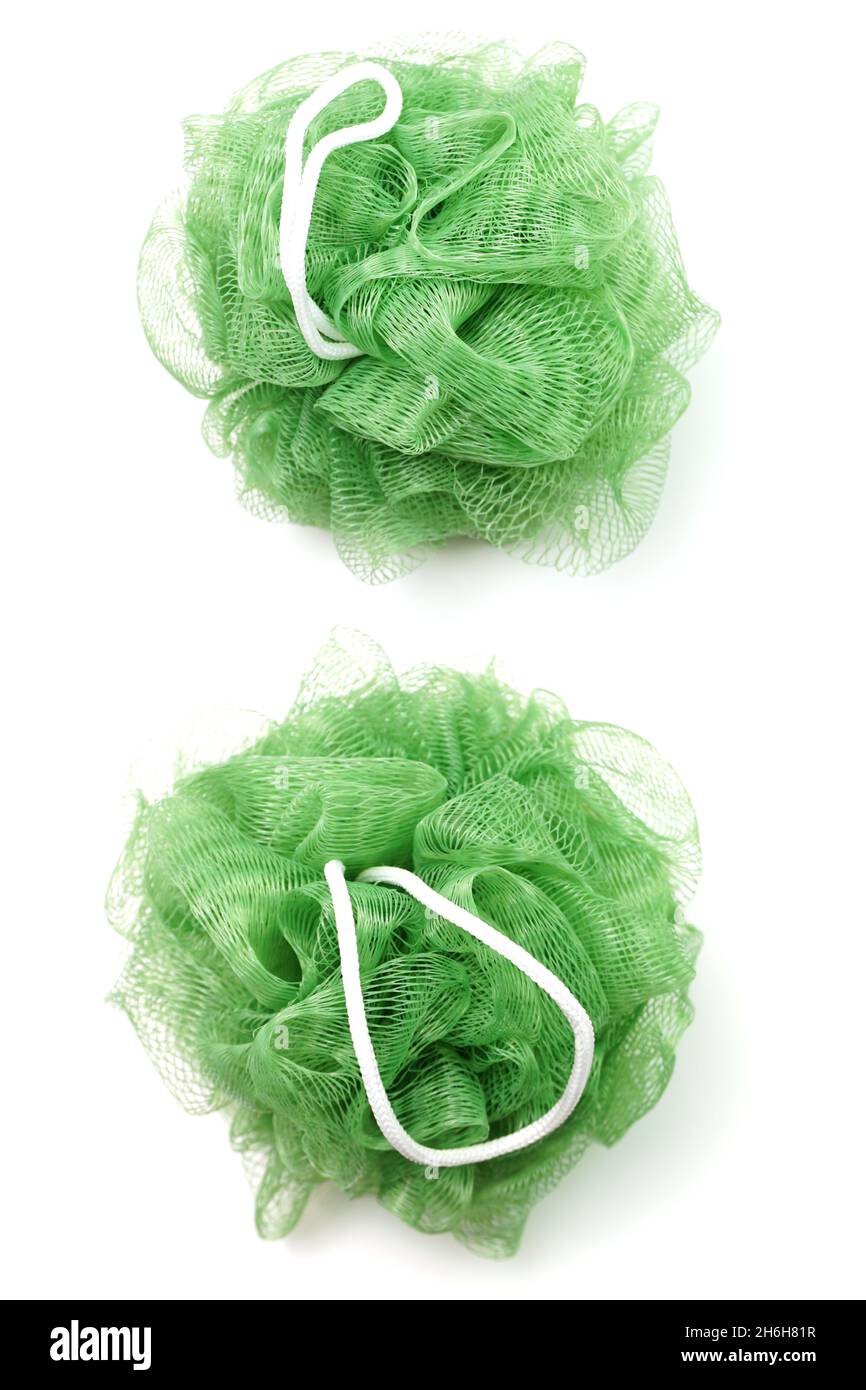 Green bath soft with rope isolated on white background Stock Photo Alamy