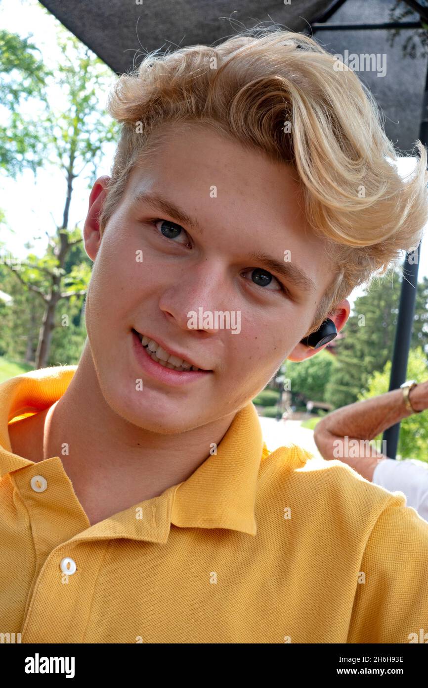Smiling teen male outdoor hi-res stock photography and images - Alamy