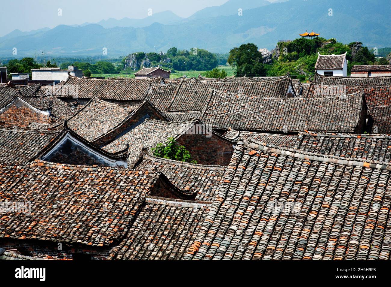 Roof tops of an ancient town in Hunan Province, China Stock Photo
