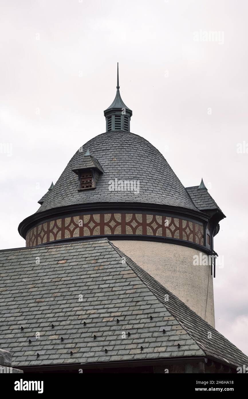 Stone water tower of the historic Maymont estate near Byrd Park