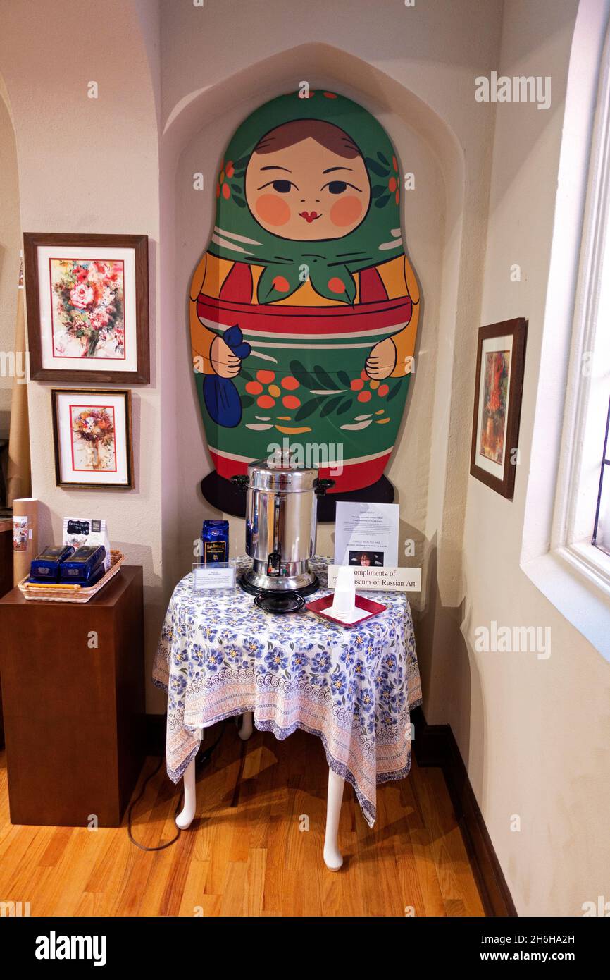 Russian Museum gift shop with coffee and picture of a Russian doll.  Minneapolis Minnesota MN USA Stock Photo - Alamy