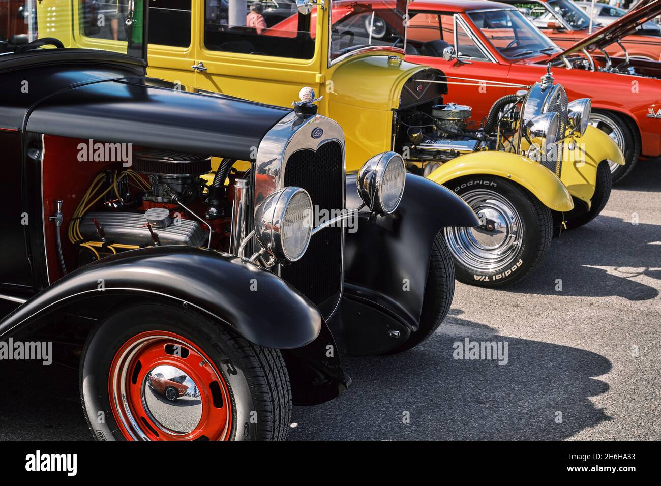 Custom cars on display at the 2021 Endless Summer Cruisin in Ocean City Maryland. Stock Photo