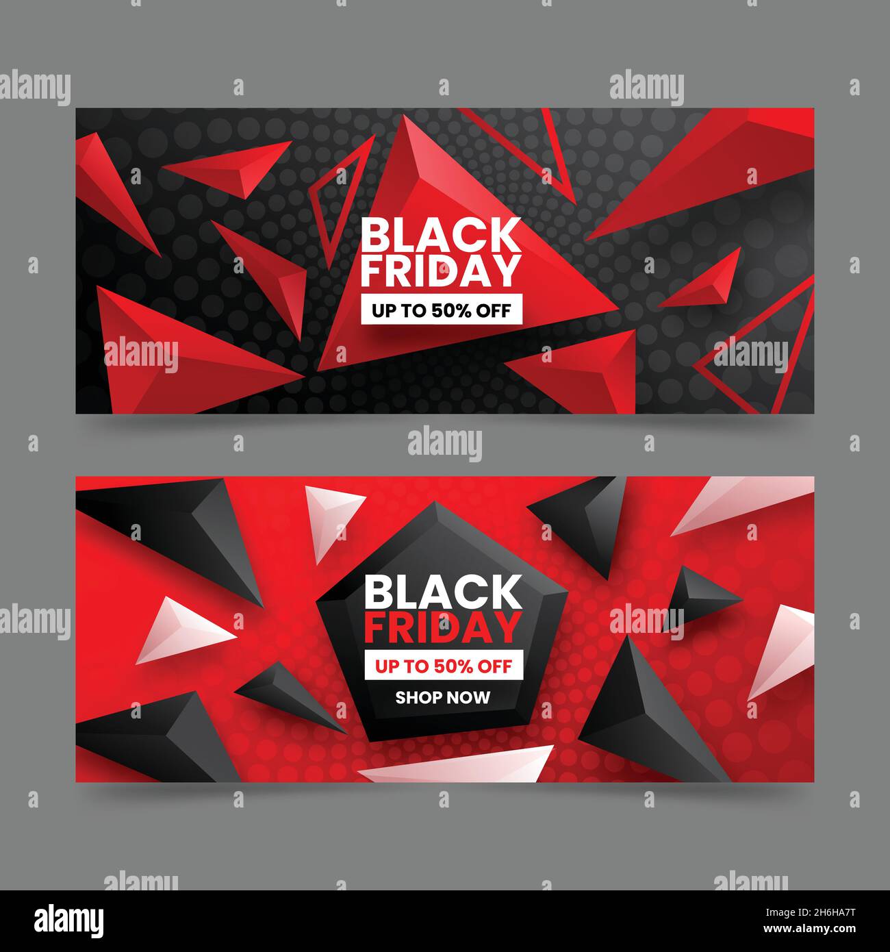 realistic polygonal black friday horizontal banners set vector design illustration Stock Vector