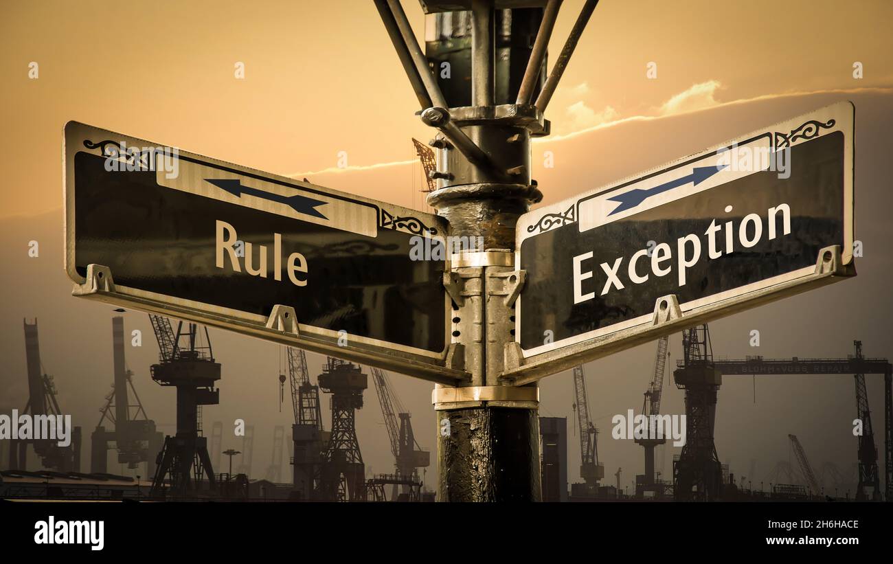 Street Sign the Direction Way to Exception versus Rule Stock Photo - Alamy