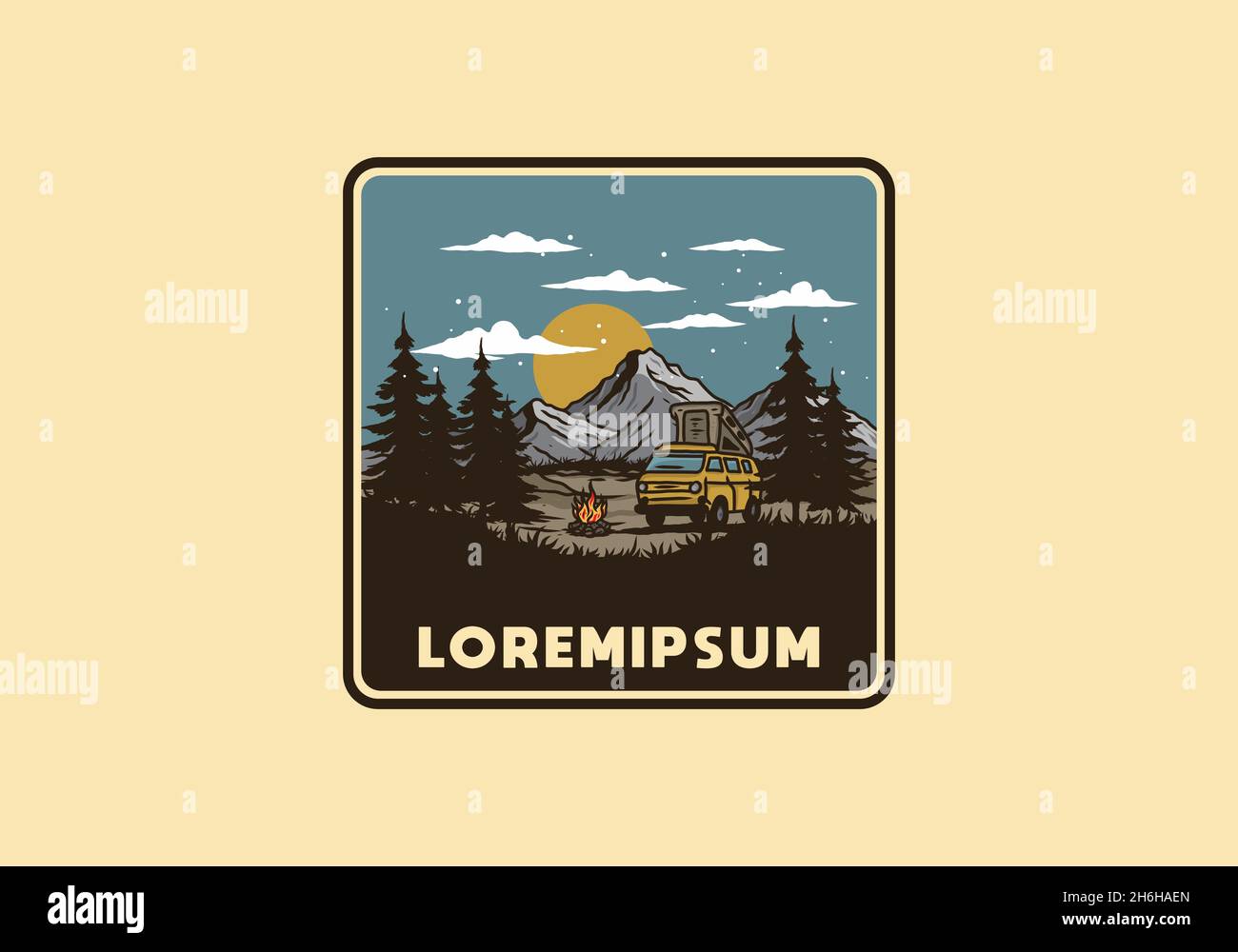 Night mountain camper van illustration drawing design Stock Vector ...