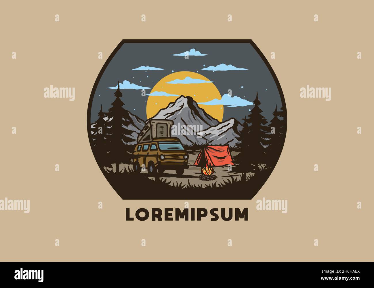 Night mountain camper van illustration drawing design Stock Vector ...
