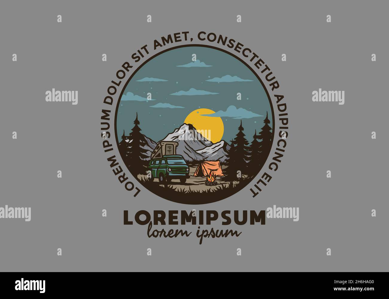 Night mountain camper van illustration drawing design Stock Vector ...