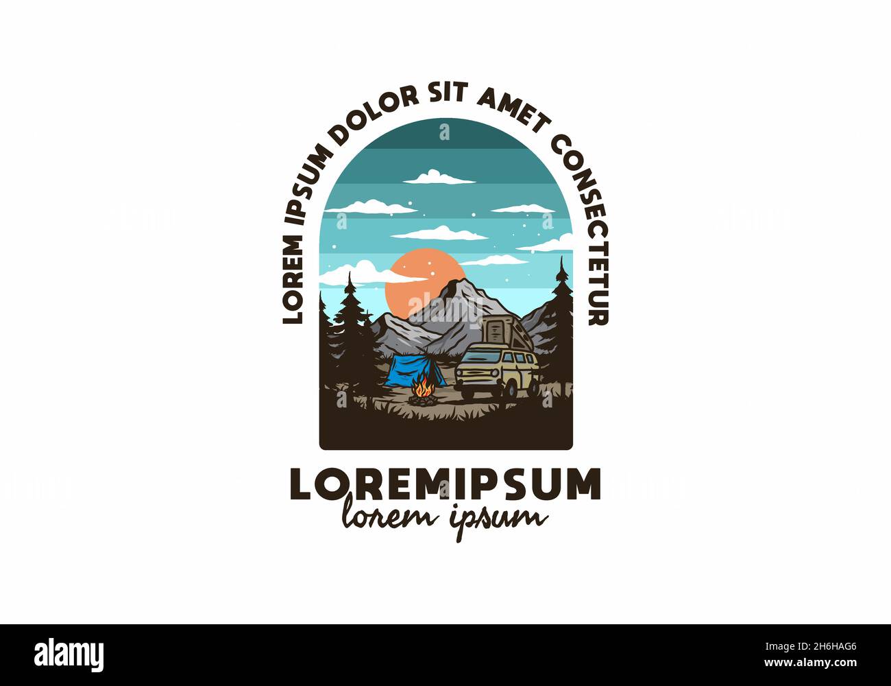 Night mountain camper van illustration drawing design Stock Vector ...