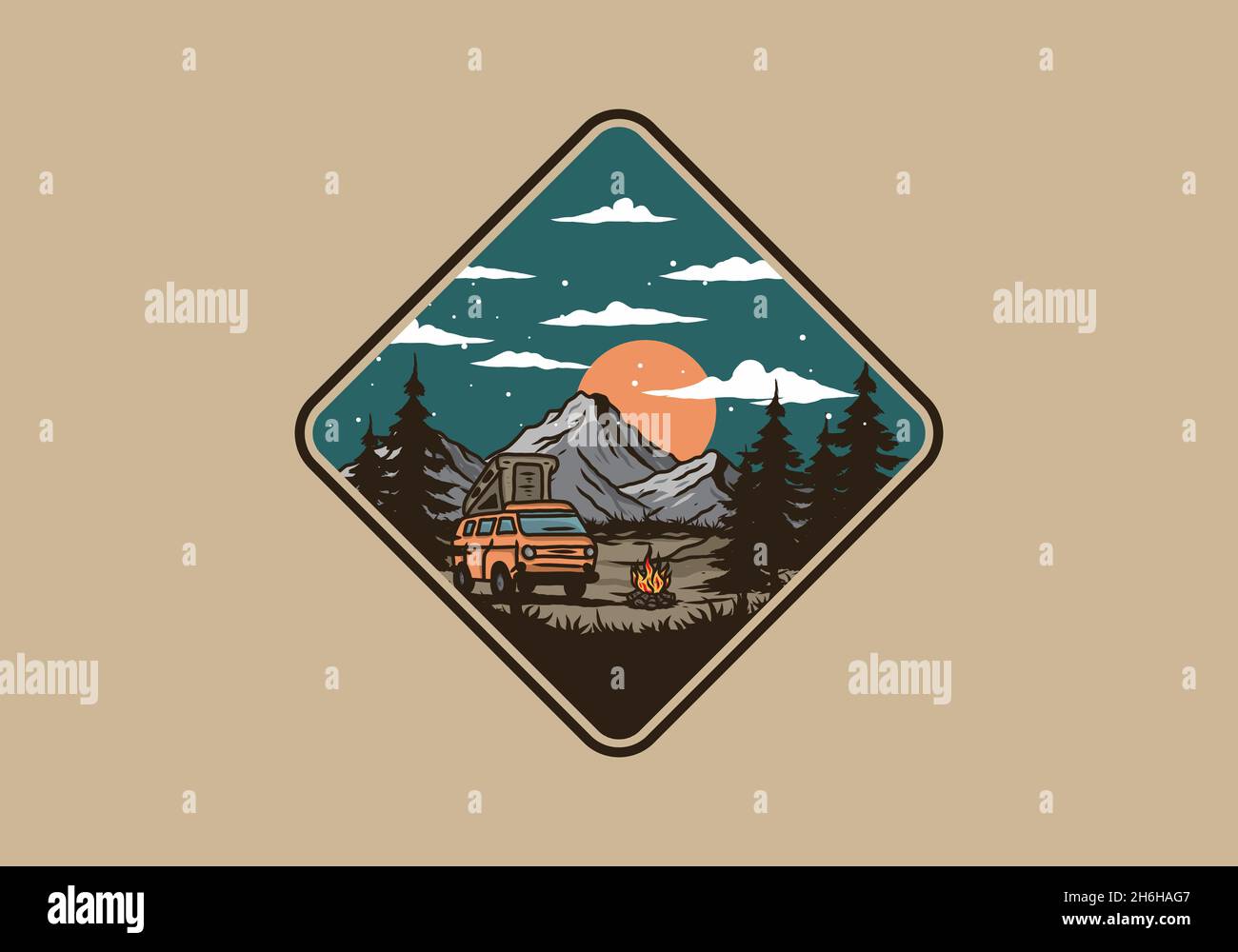 Night mountain camper van illustration drawing design Stock Vector ...