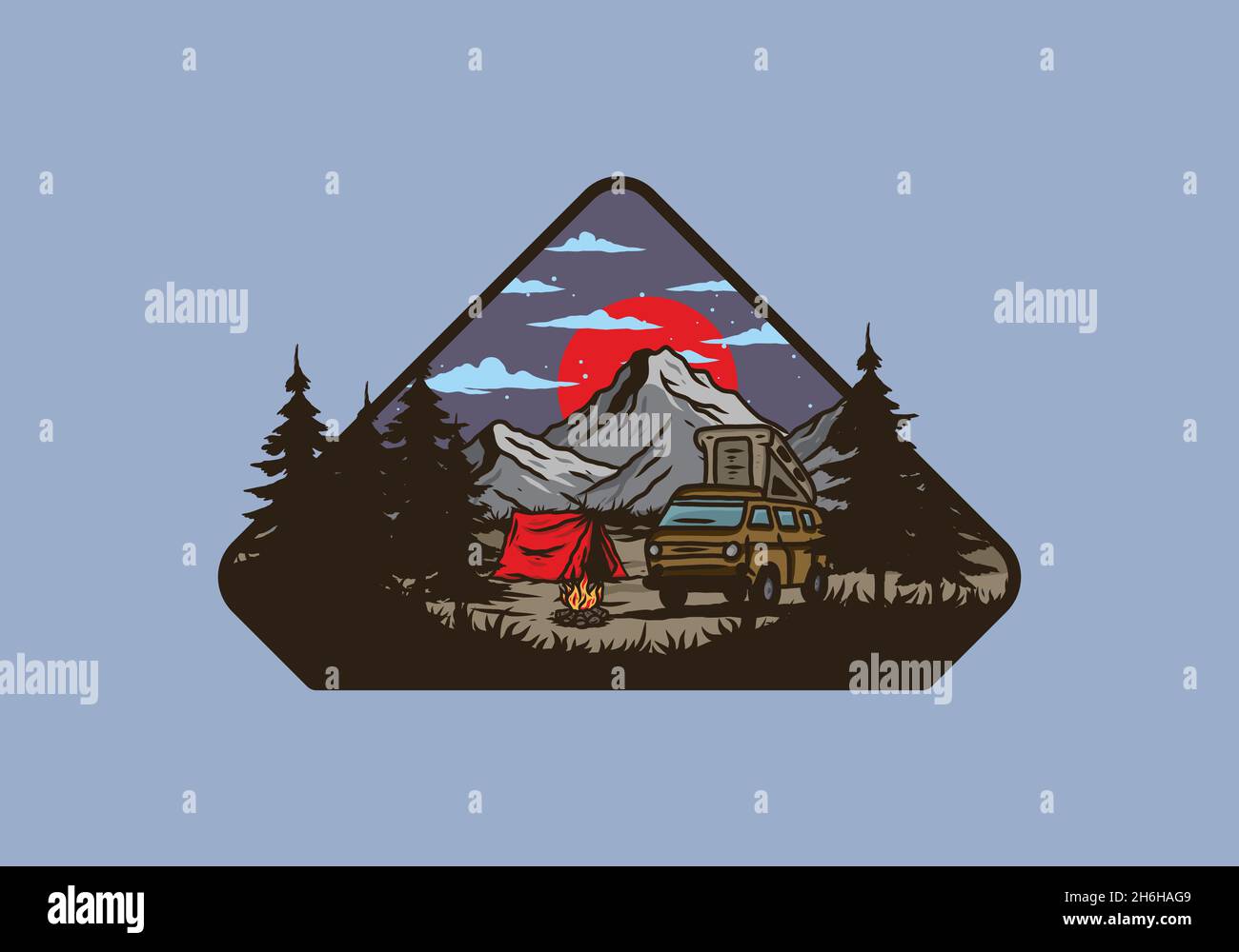 Night mountain camper van illustration drawing design Stock Vector ...