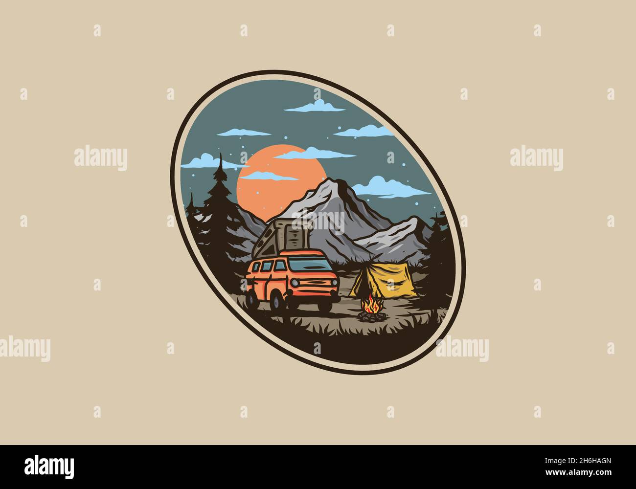 Night mountain camper van illustration drawing design Stock Vector ...