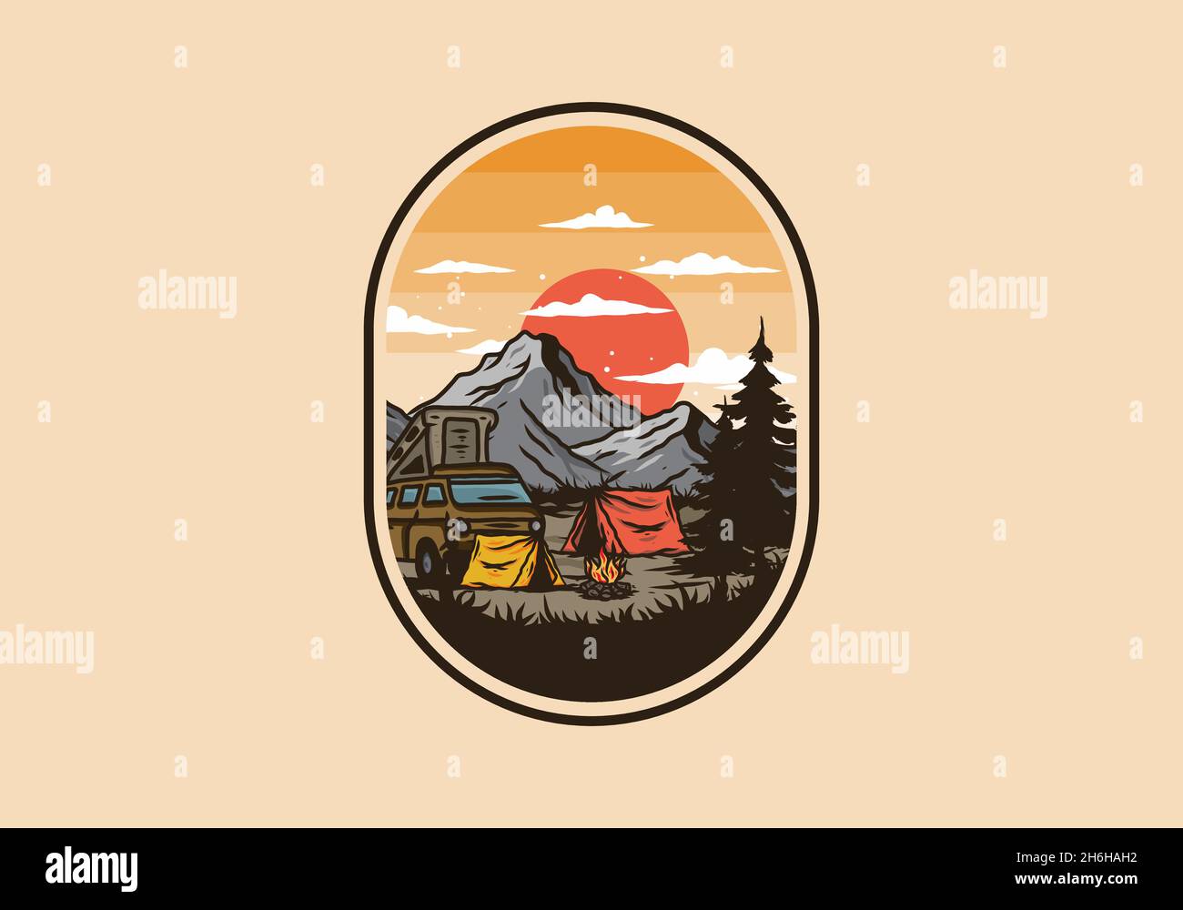 Night mountain camper van illustration drawing design Stock Vector ...