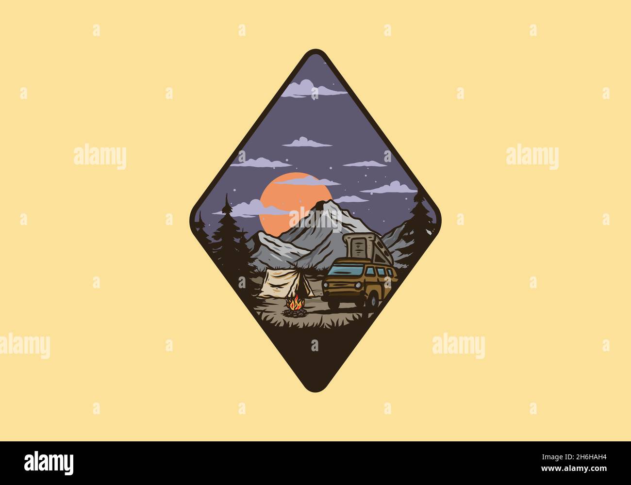Night mountain camper van illustration drawing design Stock Vector ...