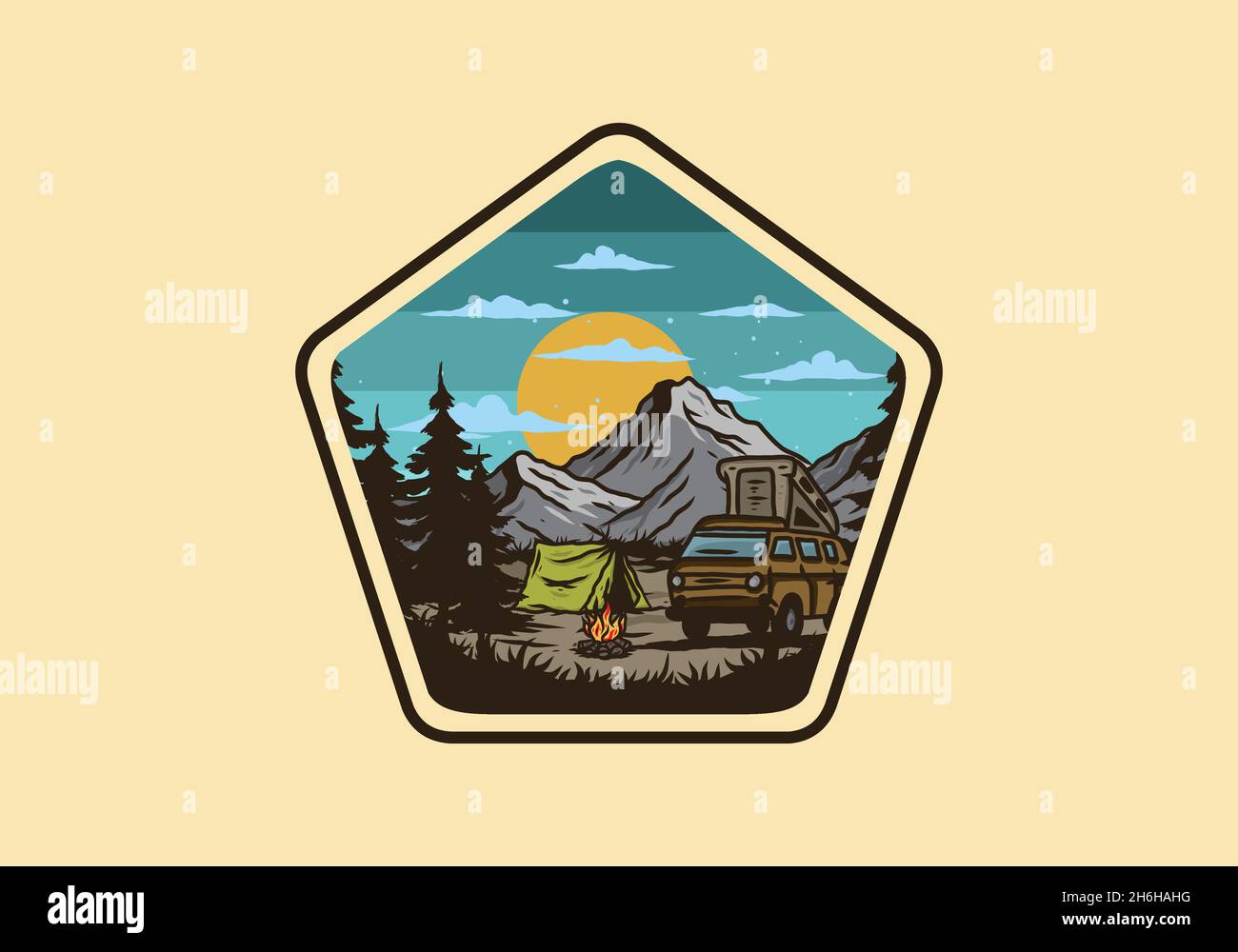 Night mountain camper van illustration drawing design Stock Vector ...